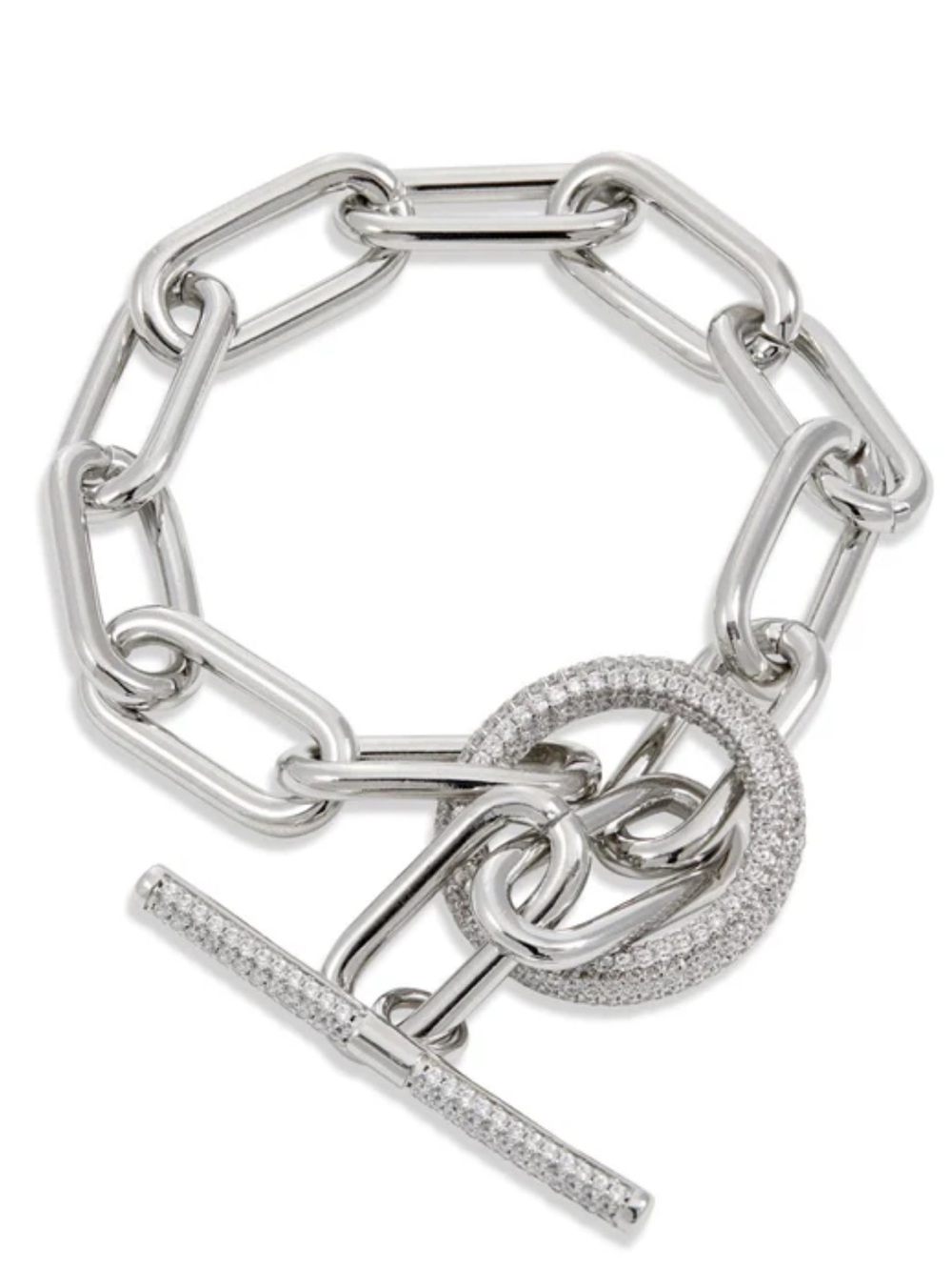Savvy Cie Pave Toggle Circle Bracelet - Silver Crystal Accent